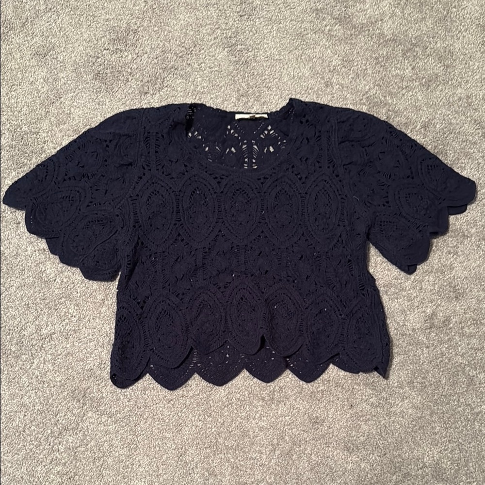Elegant Navy Crochet Top